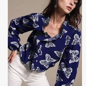 Butterfly print long sleeve top, blouse